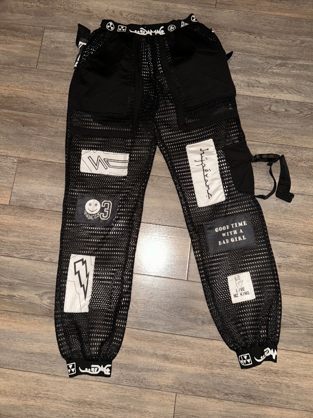 Black mesh cargo pants